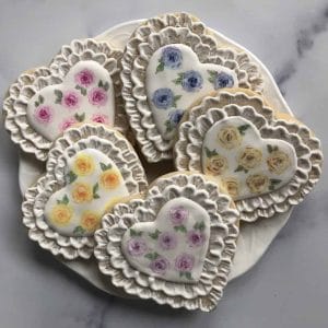 Assorted Heart Shaped Sugar Cookies with Hand-painted Roses
